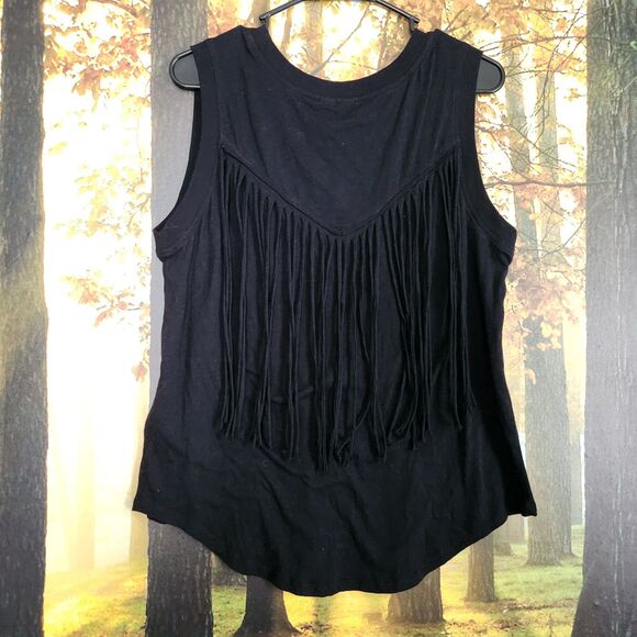 Dont Care Tank Top Jeans By Buffalo Women’s M Black Sleeveless Tassel Back Icona - Picture 3 of 5
